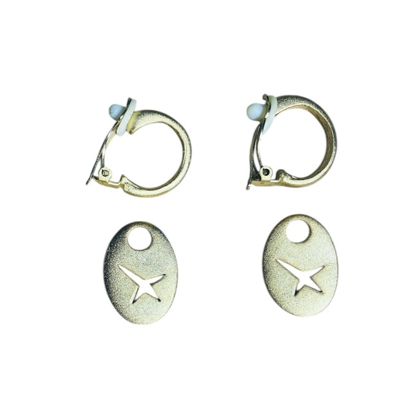 Vintage Jewelry Lot Five pairs Clip On Earrings One Brooch Pin Gold Bronze Tones - Picture 7 of 9